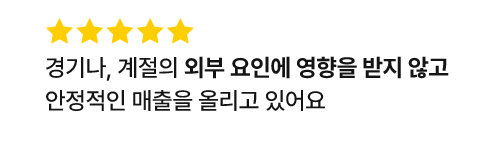 경기나, 계절의 외부 요인에 영향을 받지 않고 안정적인 매출을 올리고 있어요